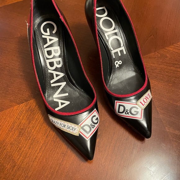 Dolce & Gabbana Black Heels with Red Trim - Picture 1 of 4